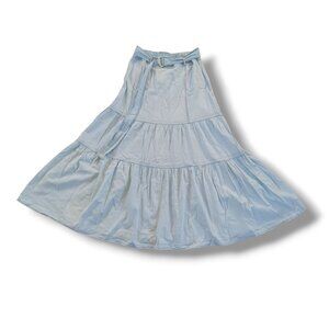 Light Blue Tiered Chambray Maxi Skirt Denim Flowy Boho Size M Size L Size XL